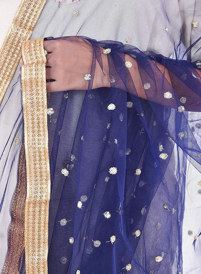 themilestocks TMS Woman's Embellished Net Dupatta Scarf Shawl Wrap Soft Indian Bridal Wedding (Navy Blue), 87 Inches X 44 Inches || 220 cm X 112cm - Image 3